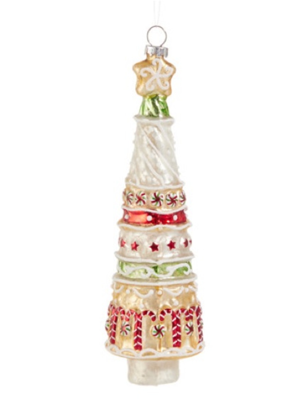 Raz 7.5" Gingerbread Tree Glass Christmas Ornament Hand-Painted Holiday Tower